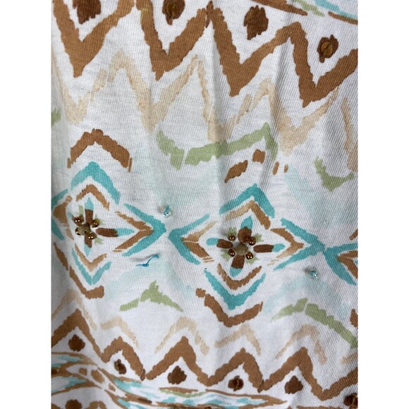 Alfred Dunner Women's Plus Sz 2X Beige Blue Aztec Design 3/4 Sleeve Top - Picture 7 of 14